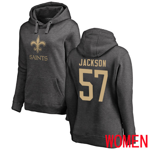 New Orleans Saints Ash Women Rickey Jackson One Color NFL Football #57 Pullover Hoodie Sweatshirts->nfl t-shirts->Sports Accessory